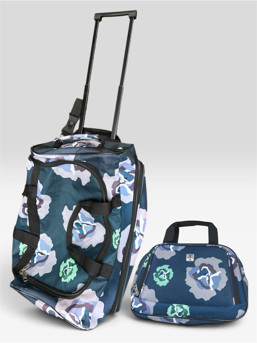Skyline Blue Floral Softside Rolling Duffel With Accessory Bag